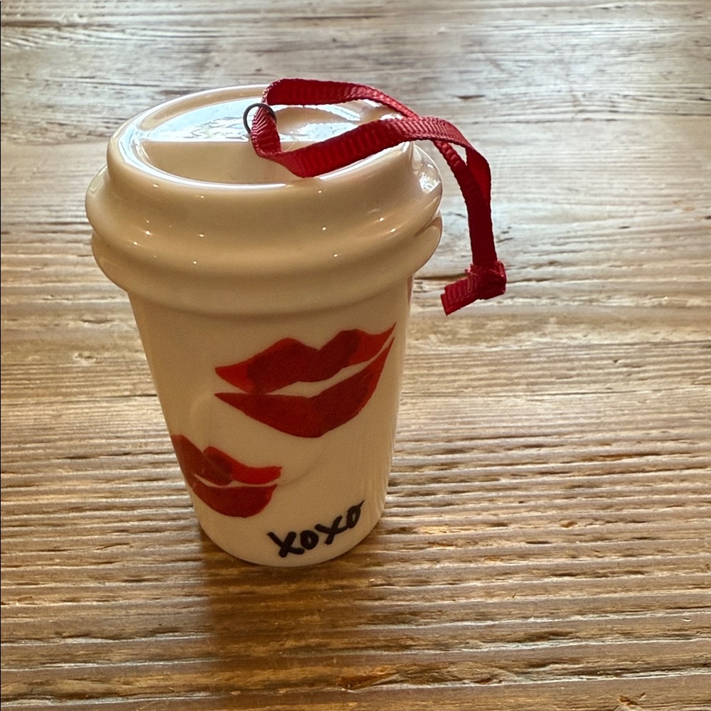 Starbucks White Ornament with Red Lips and XOXO